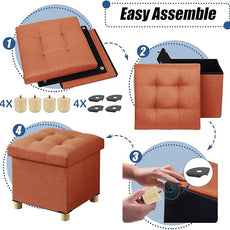 BRIAN & DANY 15 Inches Ottoman with Storage, Square Small Storage Ottoman Foot Rest with Legs, Ottomans Foot Stool for Dorm, Living Room, Entryway (Burnt Orange)