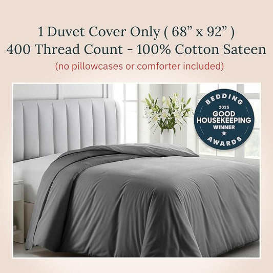 California Design Den Twin XL/Twin Size Duvet Cover Only - Premium 400 Thread Count, Natural 100% Cotton Duvet Cover, Soft Sateen Weave, Button Closure and Corner Ties - Grey