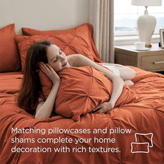 Bedsure Twin Comforter Sets - 5 Pieces Pintuck Bedding Sets Twin Size, Pinch Pleat Burnt Orange Bed in a Bag Twin with Comforter, Sheets, Pillowcase & Sham
