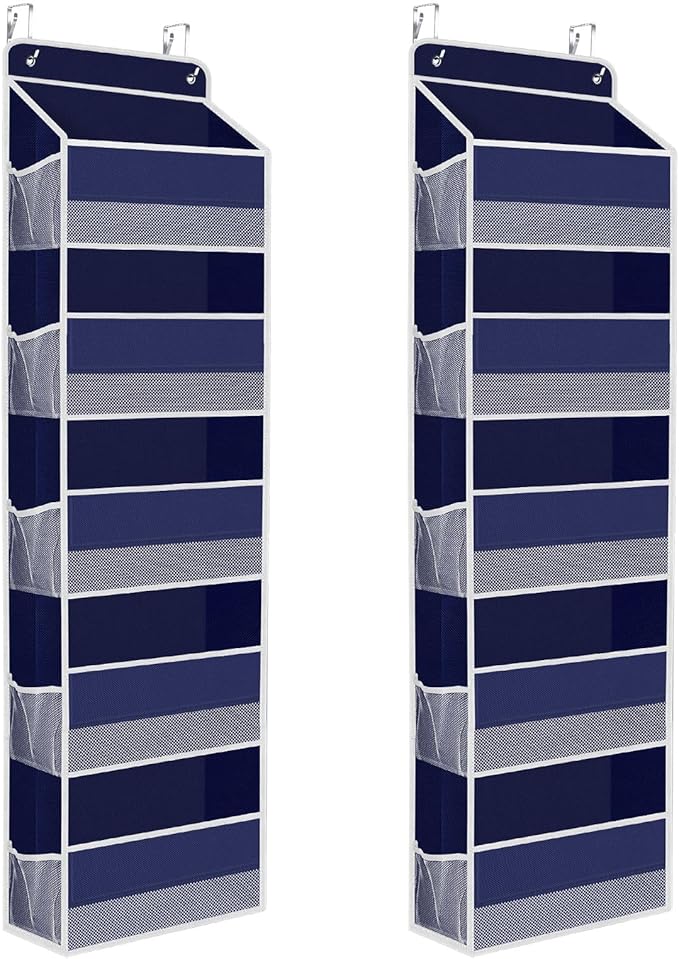 2 Pack Over The Door Organizer, Hanging Storage Organizer with Clear Window, 40lb Ultra Sturdy Large Capacity Room Organizer for Pantry Laundry Bathroom Nursery Closet (Grey)