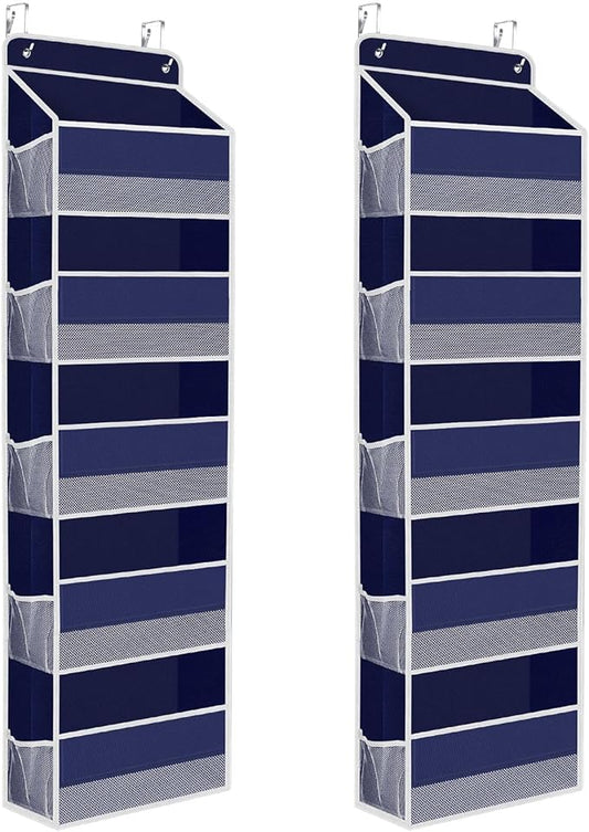 2 Pack Over The Door Organizer, Hanging Storage Organizer with Clear Window, 40lb Ultra Sturdy Large Capacity Room Organizer for Pantry Laundry Bathroom Nursery Closet (Grey)