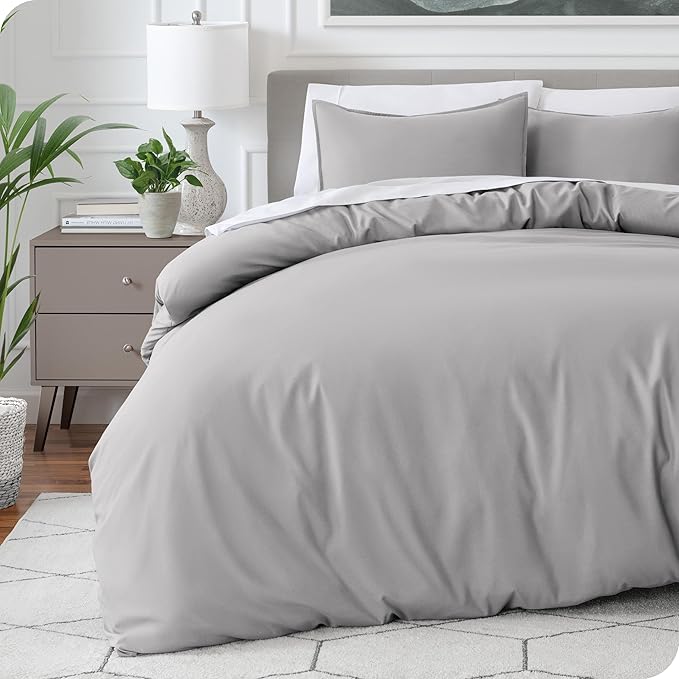 Bare Home Bedding Duvet Cover Oversized Queen Size - Premium 1800 Super Soft Collection - Lightweight, Cooling Duvet Cover - Soft Breathable (Oversized Queen, Light Grey)