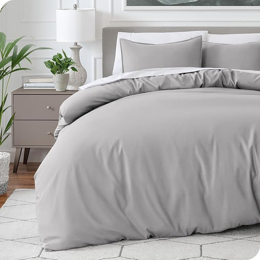 Bare Home Bedding Duvet Cover Oversized Queen Size - Premium 1800 Super Soft Collection - Lightweight, Cooling Duvet Cover - Soft Breathable (Oversized Queen, Light Grey)