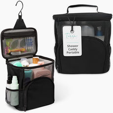 Original Portable Shower Caddy For College Dorms - Foldable Mesh Tote - Dorm Room Essentials - Durable Hanging Travel Shower Bag - Perfect for College Students, Men, Women (Black)