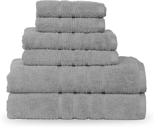 Martex 6-Piece Towel Set – Ultimate Performance – 100% Cotton – 2 Bath Towels – 2 Hand Towels – 2 Wash Cloths – Versatile – Low-Linting – Supersoft & Absorbent Bathroom Set – Easy Care – Monument Gray