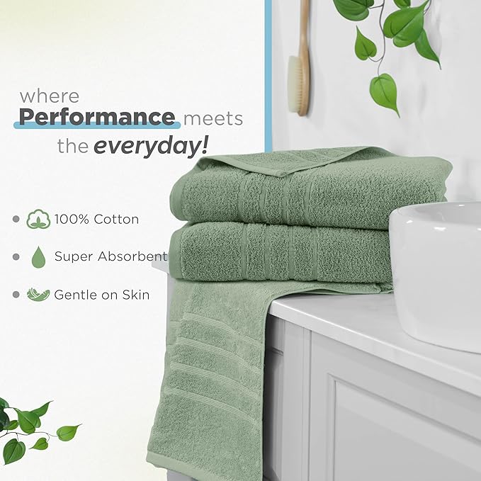 Martex 2-Pack Ultimate Performance Bath Sheet Set – 100% Cotton – 33” x 65” – Extra Large Bath Towels – Versatile – Low-Linting – Supersoft Bathroom Set – Super Absorbent – Easy Care – Sage