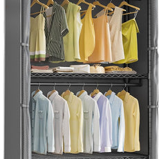 VIPEK R2C Plus Heavy Duty Rolling Garment Rack with Cover Clothing Racks for Hanging Clothes Portable Closets with Adjustable 3 Wire Shelves, Double Rods, Black Rack with Grey Upgarded Polyester Cover