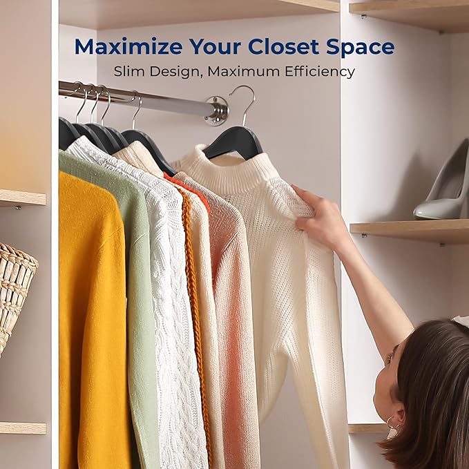 SereneLife 50-Pack Wooden Coat Hangers – Durable Suit Hangers with 360° Swivel Hook & Notches – Slim Design for Shirts, Jackets, Dresses, and More