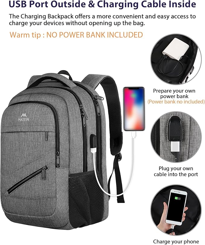 MATEIN 18 Inch Extra Large Laptop Backpack, 50 L Travel Backpack with Anti Theft Pocket & TSA Laptop Compartment for Men Women, Multiple Pockets Business Computer Carry On, Grey