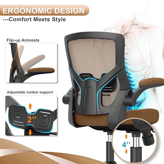 Office Chair, High Back Desk Chair Adjustable Height and Ergonomic Design Home Office Computer Chair, Executive Lumbar Support Padded Flip-up Armrest