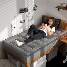 Dual Layer Memory Foam Twin XL Mattress Topper - 2 Inch Gel Egg Crate Foam and 2 Inch Cooling Pillow Top Cover Rayon, Twin XL Extra Long College Dorm Room Essentials (Grey)