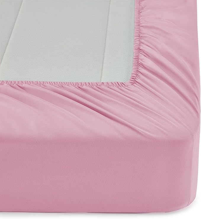 Amazon Basics 7 Piece Soft Microfiber Kid's Bed-in-a-Bag Bedding Set, Full/Queen, Pink, Solid