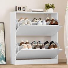 Shoe Cabinet with 2 Flip Drawers, Slim Narrow Shoe Storage Cabinet, Freestanding Shoe Organizer with Adjustable & Removable Shelves, Top Display Shelf for Entryway, Hallway, Foyer, Closet