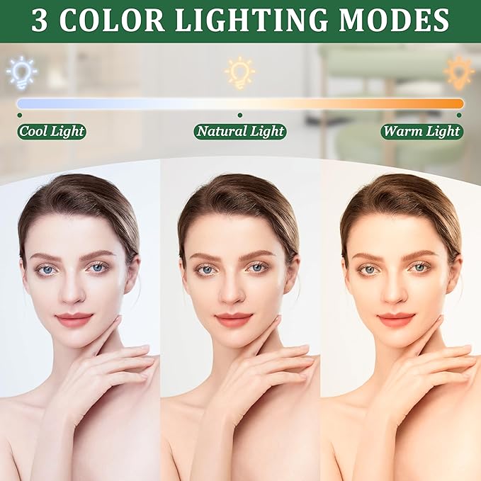 ROLOVE 8x10 Inch Lighted Vanity Mirror, 3-Color Dimmable LED Lighting & Touch Control, Portable Makeup Mirror with U-Bracket for Travel/Dressing Room (White)