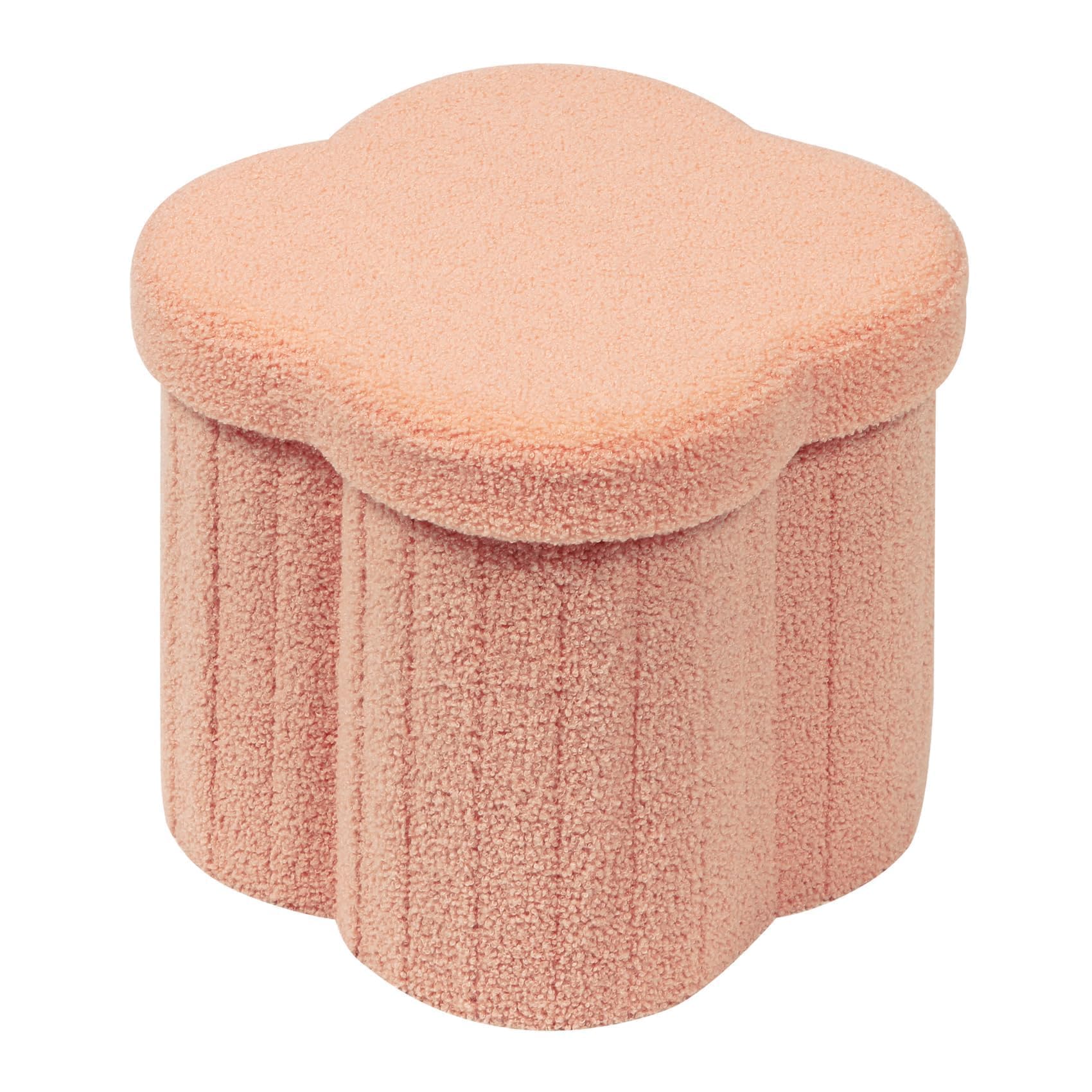 B FSOBEIIALEO Storage Ottoman Cube, Flowers Shaped Ottomans with Storage Foot Stool Footrest for Lving Room, Boucle Ottoman Seat for Dorm Room,Faux Teddy Fur,White 12.6"x12.6"x12.6" Dormly