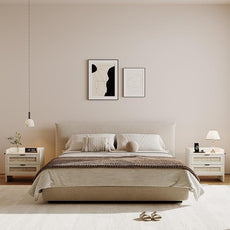 Rattan Nightstand Set of 2, Bedside Table with Type-C Charging Station - 2 Storage Drawer Space, Boho End Table Side Table for Bedroom Office, Large Night Stand with Charging Port