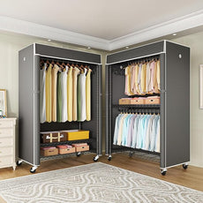 FUTASSI Black Clothing Rack with Dark Gray Cover, P1C Plus Rolling Closet with Wheels, Metal Garment Rack for Hanging Clothes, Clothing Storage Wardrobe, 46