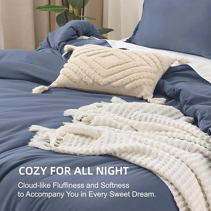Litanika Comforter Set, Lightweight Solid Bedding Comforter Set, Fluffy Down Alternative Bed Set, Bluish Grey, Twin/Twin XL