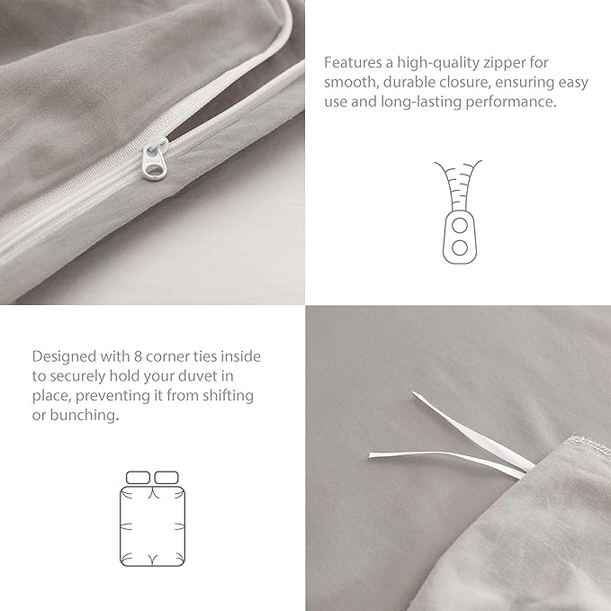 HeimenAogo Egyptian Cotton Duvet Cover Set Queen, Ultra Soft and Breathable Comforter Cover with Zipper Closure, High Thread Count Long Staple Cotton Blanket Cover 3pcs (90"×90"), Light Grey