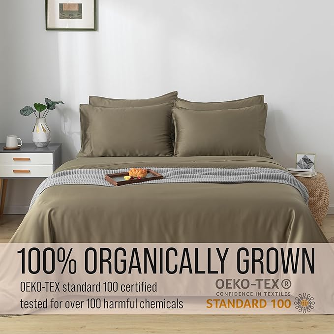 Bella Coterie 6 Piece Luxury Bamboo Viscose Split Top King Size Sheet Set | 34" Split for Adjustable Beds | 100% Organically Grown| Cooling | 18” Deep Pocket | 4 Pillowcases [Olive] BC