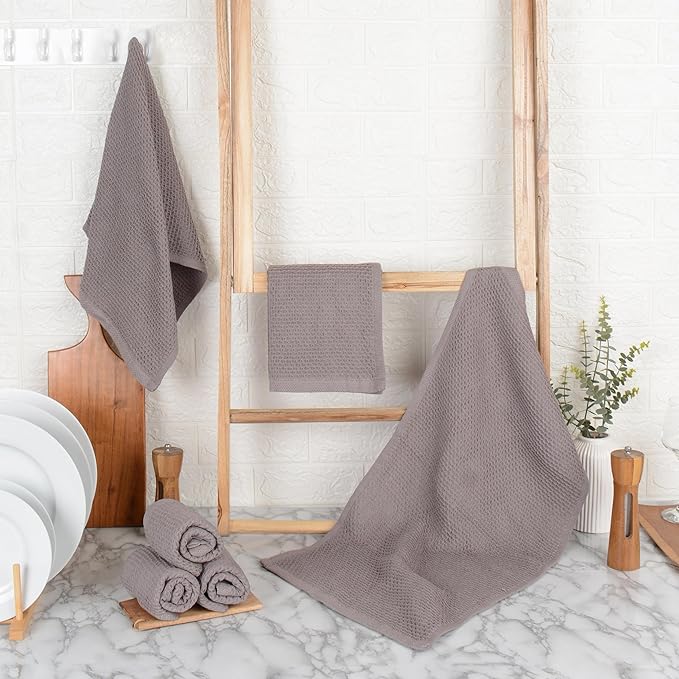 100% Cotton Waffle Weave Kitchen Dish Towels – Solid, Ultra Soft, Scratch-Free & Superb Absorbent - Quick Drying Cleaning Towels,Perfect disch Cloth 13 x 28-4 Pack, Grey