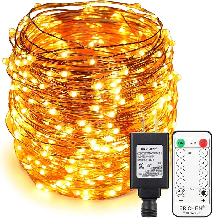 ER CHEN Copper Wire Led String Lights, Plug in 165ft 50M 500 Led Fairy Lights with RF Remote 8 Modes Timer Dimmable for Indoor Outdoor Christmas Bedroom Wedding (Warm White)