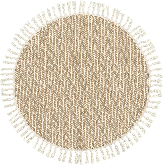 Lahome Boho Round Rug 3ft, Small Circle Rugs for Entryway Kitchen Cotton Washable Indoor Door Bath Mat with Tassels, Farmhouse Round Area Rug Non Shedding Circle Carpet for Bedroom Entry, Khaki