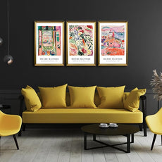 Wieco Art Framed Wall Art 3 Piece Henri Mattise Art Abstract Colorful Matisse Posters Canvas Prints for Wall and Home Office Decorations Bronze Gold Frame