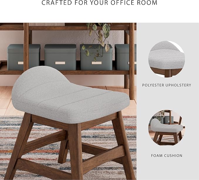 Signature Design by Ashley Lyncott Casual Upholstered Armless Home Office Desk Chair with Backless Design, Light Gray & Light Brown