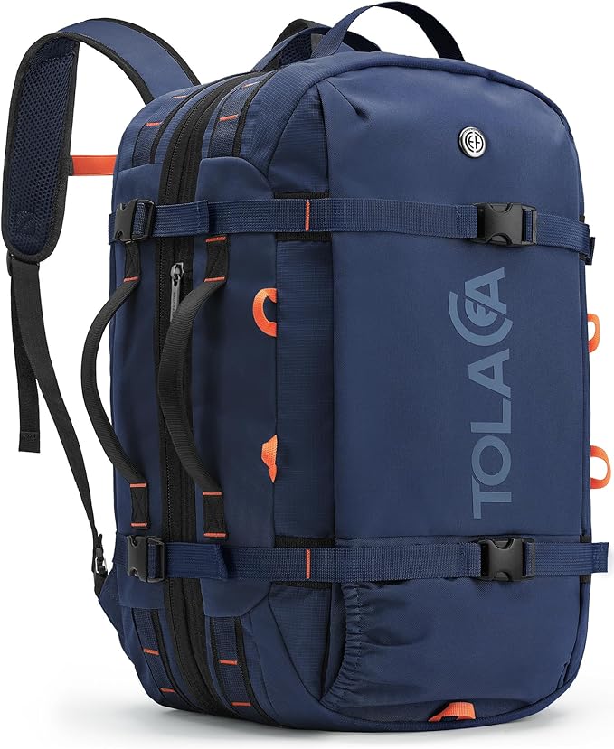 Tolaccea Travel Laptop Backpack, Large Carry on Backpack Flight Approved Convertible Duffle Luggage Bag Daypack Work Business Rucksack Fits 16" Laptop for Men Women 3 Carrying Ways, 40L-50L Expandable