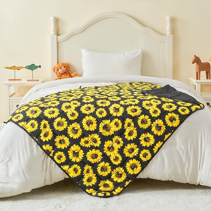 yescool Weighted Blanket 10 Pounds Twin Cooling Weighted Lap Blanket, Sunflower Heavy Blanket for Sleeping, Weighted Throw Blanket Gift for 80-110lbs, 48"x72"