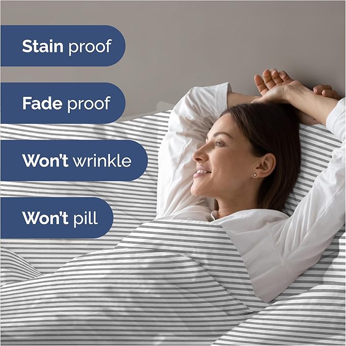 Duvet Cover Queen Size Set - Extra Soft Queen Size Duvet Cover 90 x 90 with 2 Pillow Shams - Hotel Luxury Easy Care & Fade Free w/Zipper Closures & Ties - Comfy Breathable Bedding Set (Grey Stripes)