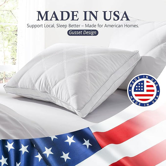 puredown® Made in USA Goose Feather Down Gusseted Pillows, 100% Cotton Cover, Pillows Standard Size Set of 2, Luxury Hotel Gusseted Bed Pillows for Sleeping