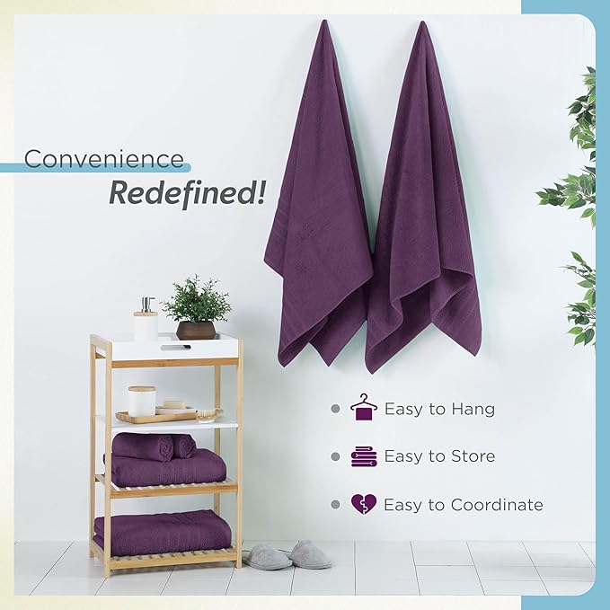 Martex 2-Pack Ultimate Performance Bath Sheet Set – 100% Cotton – 33” x 65” – Extra Large Bath Towels – Versatile – Low-Linting – Supersoft Bathroom Set – Super Absorbent – Easy Care – Dark Purple