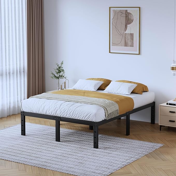 King Metal Bed Frame - 14 Inch Tall Heavy Duty Bedframe Black Basic Steel Slats Platform No Box Spring Needed/Easy Assembly/Noise Free