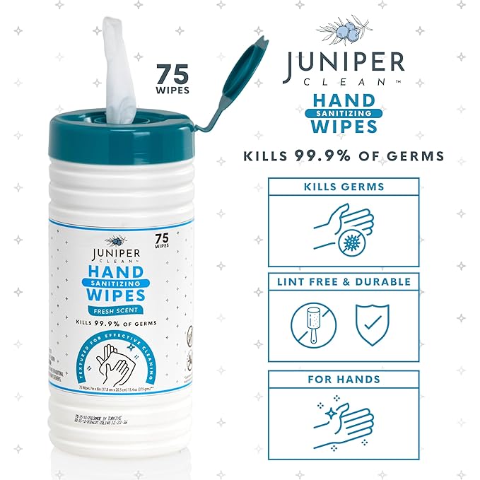 1 Pack Hand Sanitizing Wipes, 75 Count Canister Disposable Hand Sanitizer Wipes, Fresh Scent, Lint Free & Durable