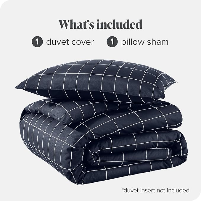 Bare Home Bedding Duvet Cover Extra Long Size - Premium 1800 Super Soft Collection - Lightweight - Soft Textured Bedding (Twin/Twin XL, Grid - Midnight Blue/White)