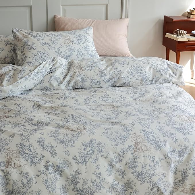 HighBuy Vintage Floral Girl Duvet Cover Twin Boho Flower Print Bedding Set Country Style Floral Comforter Cover with 2 Pillowcases Cozy Cotton Cottagecore Chic Flower Bedroom Collection Twin