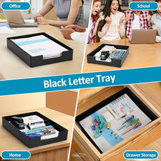Letter-Size Paper Tray Organizer/Office Organizers/Rectangular Plastic Files/Desk Accessories, Plastic Paper Holder File Organizer for Office, School, Home Storage (Black)/Stackable/