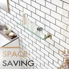 KOKOSIRI Wall Shelves Bathroom Hardware Tempered Glass Floating Shelf Hanging Rack Storage/Room Decor 20-Inch Champagne Bronze 2 Pack B1105CPG-L20-P2