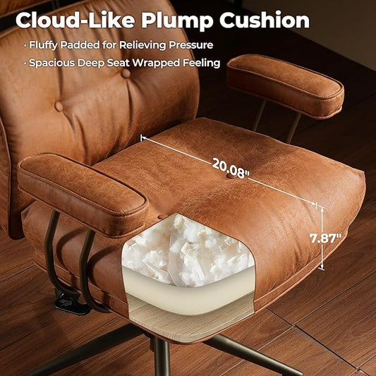 ovios Ergonomic Office Chair, High Back Faux Leather Executive Chairs with Thick Cushion, Comfy High-Century Modern Swivel Rolling Computer Armchair (Brown, Suede Leather)