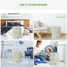 Large Foldable Laundry Basket Organizer Holder portable tall collapsible laundry hamper nusery Storage Basket Bin with Handles Closure (Waterproof Lining, Floral Green Orange)