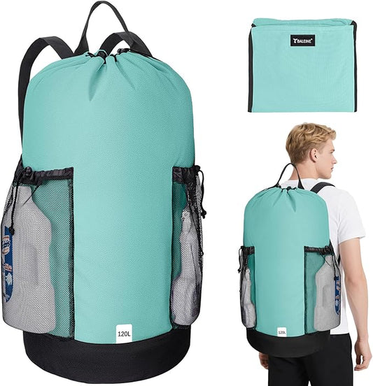 BALEINE 120L Laundry Bag Backpack, 900D Oxford Fabric Large Travel Laundry Bags with Shoulder Straps and 2 Mesh Pockets for College Dorm, Apartment, Laundromat (Sky Blue, 120L)