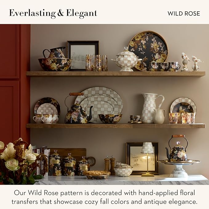 MACKENZIE-CHILDS Enamel Utensil Holder, Stylish Kitchen Countertop Organizer, Wild Rose Brown