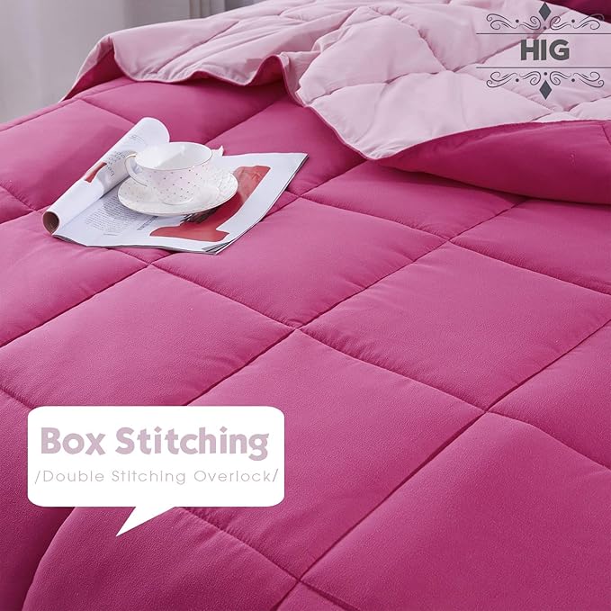 HIG 3pc Pink Twin/Twin XL Comforter Set - All Season Reversible Down Alternative Bedding Comforter - Quilted Duvet Insert with Corner Tabs - Box Stitched Blanket - Breathable, Soft, Fluffy