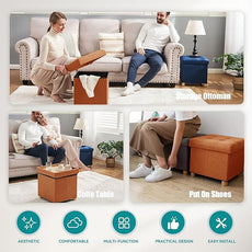 BRIAN & DANY Ottoman with Storage, Small Storage Ottoman for Dorm, Linen Folding Ottoman Foot Stool with Legs for Living Room and Bedroom, 15