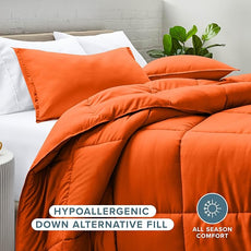 Bare Home Comforter Set - Queen Size - Ultra-Soft - Goose Down Alternative - Premium 1800 Series - All Season Warmth (Queen, Orange)