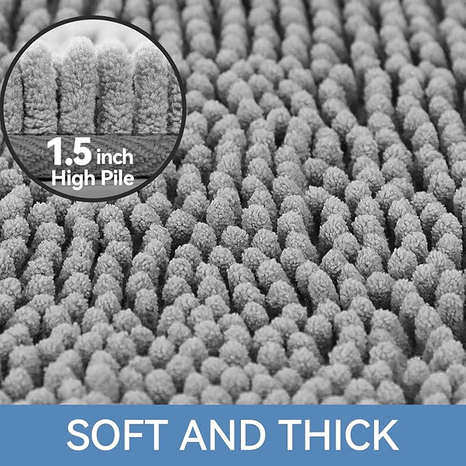 Bcoimo 36"×24" Absorbent Bath Mat, Non-Slip with Backing Chenille Bath Rug and Machine Washable Bathroom Mat Quick-Dry Design. Ideal for Bathroom and Tub Areas