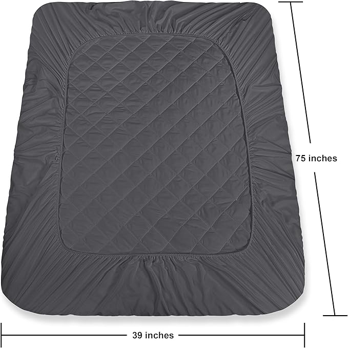 Utopia Bedding Quilted Fitted Mattress Pad, Twin Size, Elastic Fitted Mattress Topper Protector and Cover with Deep Pocket Stretches up to 16 Inches, Machine Washable (Grey)