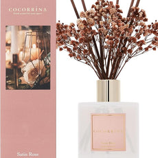 Cocorrína Reed Diffuser Sets- Satin Rose Scented Diffuser with Sticks Home Fragrance Reed Diffuser for Bathroom Shelf Decor